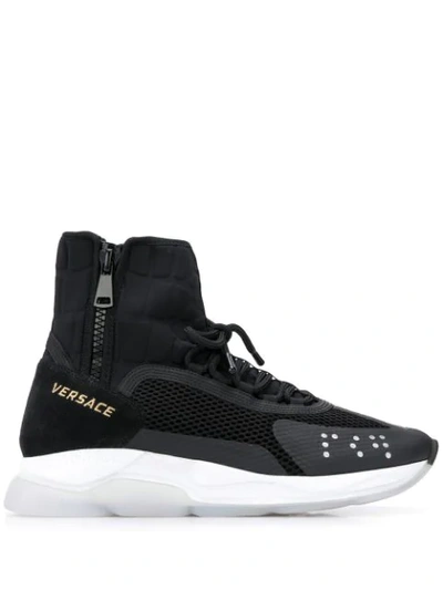 Versace 'chain Reaction' High-top-sneakers In Black,white