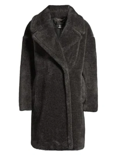 Donna Karan Faux Fur Teddy Coat In Dark Grey