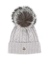 MONCLER FUR POMPOM CABLE KNIT WOOL BEANIE