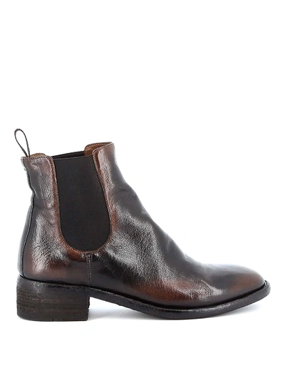 Officine Creative Seline Vintage Leather Ankle Boots In Dark Brown