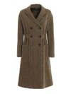 Aspesi Houndstooth Wool Double-breasted Coat In Dark Beige