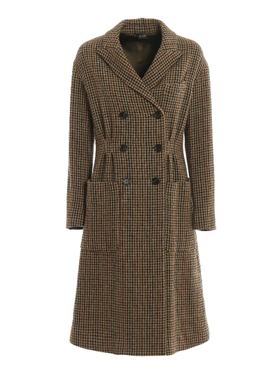 Aspesi Houndstooth Wool Double-breasted Coat In Black