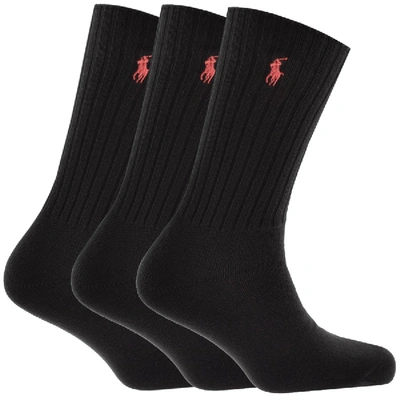 Polo Ralph Lauren Ribbed Crew Socks (pack Of 3) In Black