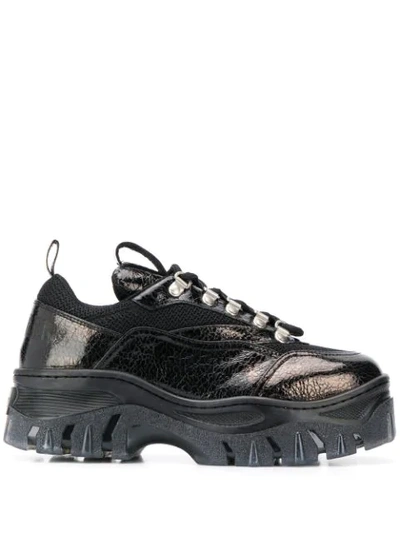Msgm Metallic Sheen Tractor Trainers In Black