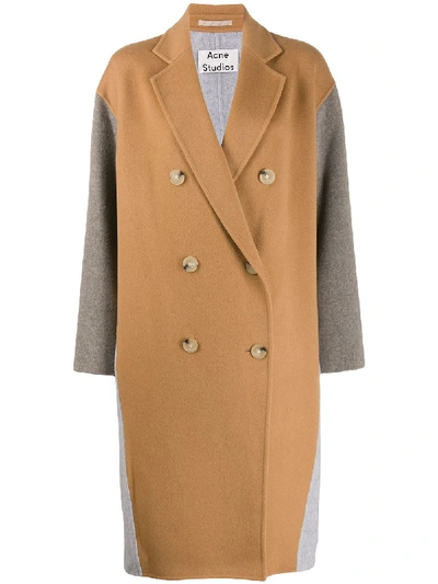 Acne Studios Double-breasted Wedge Coat In Camel Brown