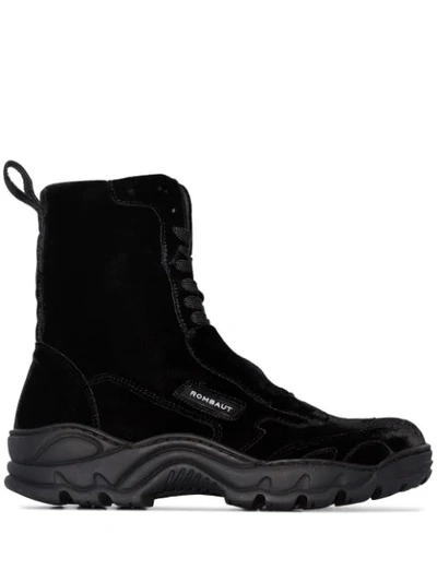 Rombaut Boccaccio Velvet Lace-up Boots In  Black Velvet 