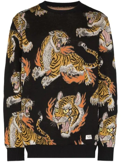 トップス WACKO MARIA TIMLEHI KNIT JAQUARD SWEATER Wacko Maria - Tim Lehi Tiger Cotton-Jacquard Sweater - Black