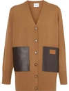 BURBERRY LAMBSKIN POCKET MERINO WOOL CARDIGAN