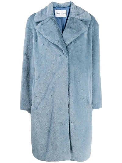 Stand Studio Camille Cocoon Faux Fur Teddy Coat In Sky Blue