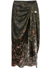 MOTHER OF PEARL DRAPED CAMOUFLAGE PRINT SKIRT