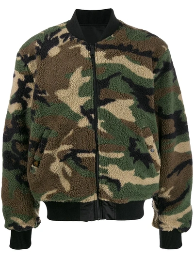 Alpha Industries Camouflage Faux-shearling Bomber Jacket In Nero