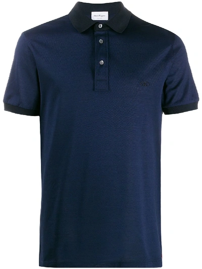 Ferragamo Embroidered Logo Polo Shirt In Blue