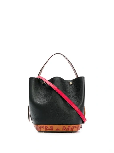 Mcm Colour Block Design Bucket Bag In Black