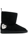 Love Moschino Silver Heart Detail Ugg Boots In Black