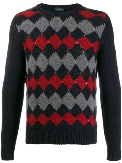 Zanone Argyle Knit Sweater In Blue