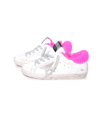Golden Goose Superstar Sneakers In White Leather/fuxia Shearling In Multi