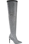 BALMAIN ODALYS CRYSTAL-EMBELLISHED SUEDE OVER-THE-KNEE BOOTS