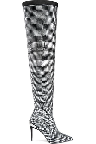 Balmain Odalys Crystal-embellished Suede Over-the-knee Boots In Silver