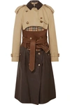 BURBERRY PANELED LEATHER, COTTON-GABARDINE AND CANVAS TRENCH COAT