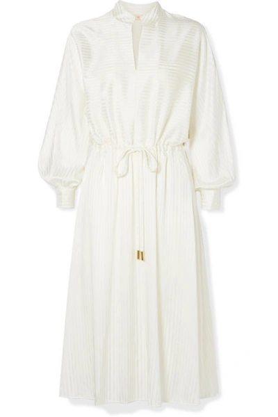 Tory Burch Silk-blend Satin-jacquard Midi Dress In Ivory