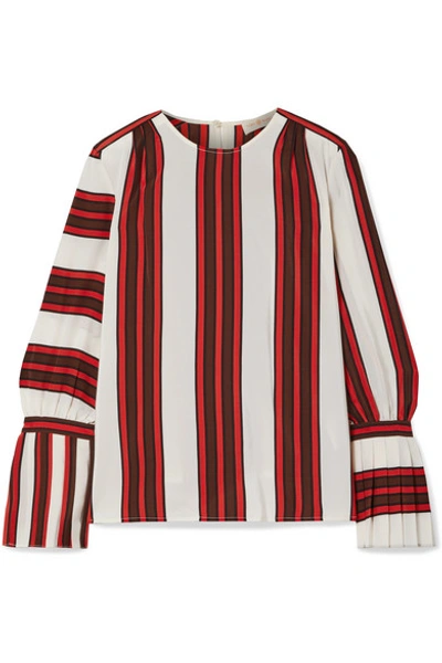 Tory Burch Striped Silk Flare-sleeve Blouse In Ivory