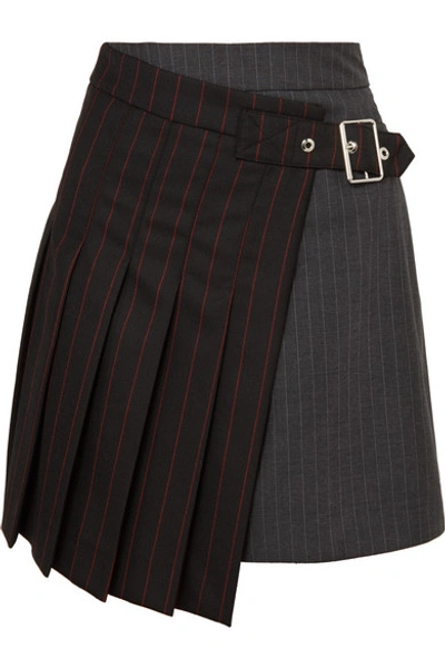 Mcq By Alexander Mcqueen Asymmetric Pinstriped Grain De Poudre And Wool Skirt In Black