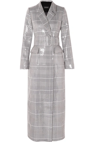 Rasario Sequined Checked Double-breasted Tweed Coat In Gray