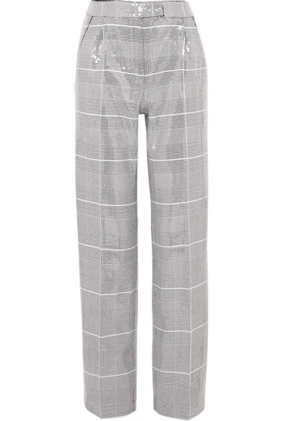 Rasario Sequined Checked Tweed Straight-leg Pants In Gray