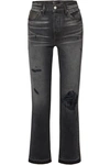 AMIRI CROPPED LEATHER-PANELED DISTRESSED HIGH-RISE STRAIGHT-LEG JEANS