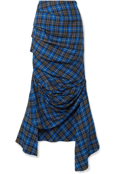 A.w.a.k.e. Rise And Fall Blue Tartan Twill Skirt In Plaid