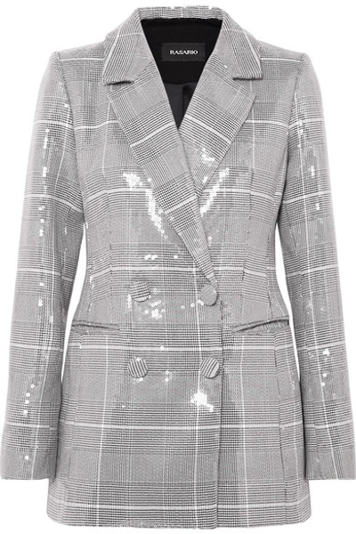 Rasario Double-breasted Checked Sequined Tweed Blazer In Gray