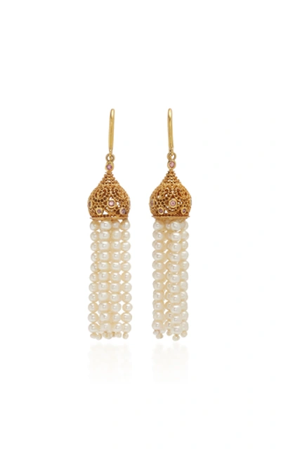Madhuri Parson Tassel Yellow Gold And Pearl Earrings In Multi