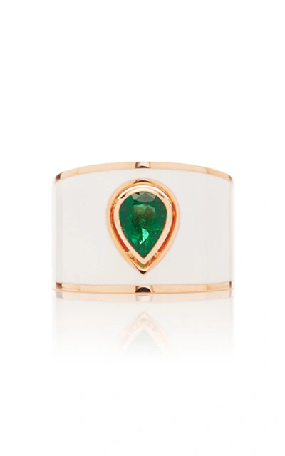 Gilan Hafsa 18k Rose Gold And Emerald Ring In White