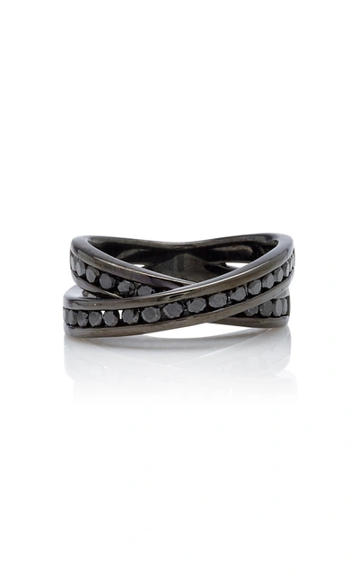 Lynn Ban Infinity Rhodium-plated Sterling Silver And Diamond Ring In Black