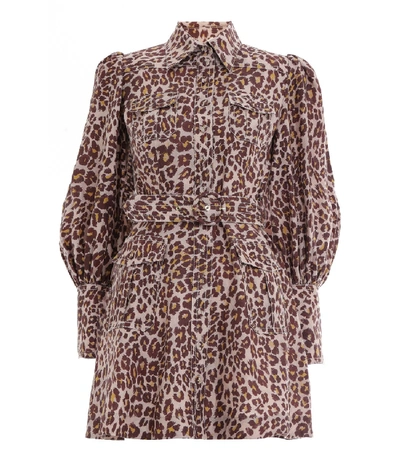 Zimmermann Resistance Safari Shirt Dress In Cameo Leopard In Leopard Print