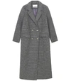GANNI Check Wool Long Jacket in Charcoal Grey