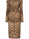 Dolce & Gabbana Off The Shoulder Leopard Print Long Sleeve Wool Dress In Brown