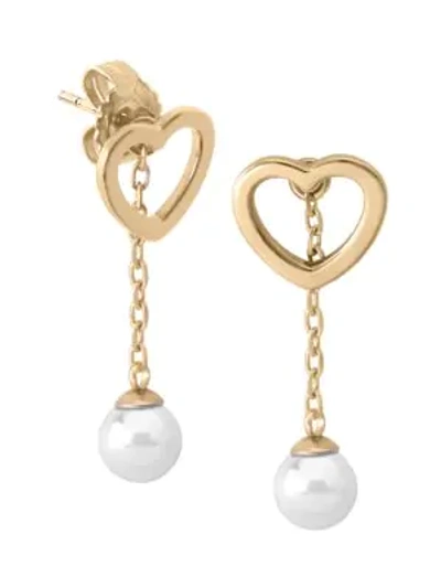 Majorica 6mm Organic Man-made Pearl Heart Drop Earrings In Yellow Goldtone