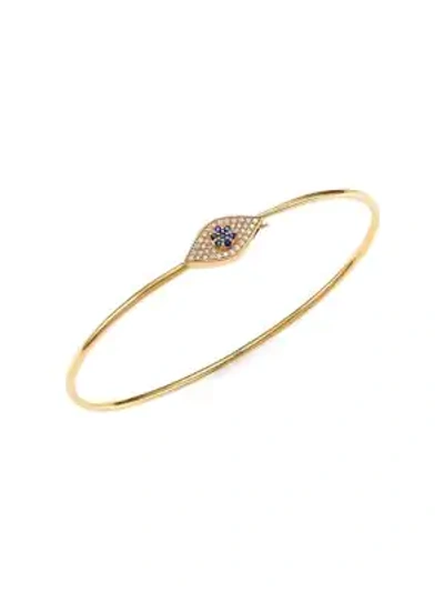 Nina Gilin 14k Yellow Gold, Diamond & Sapphire Evil Eye Bangle Bracelet