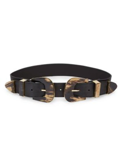 Johanna Ortiz Double Buckle Leather Belt In Black