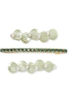 LELET NY SEAFOAM SET OF THREE GOLD AND SILVER-TONE FAUX PEARL, CRYSTAL AND RESIN HAIR CLIPS