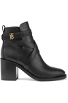 BURBERRY LOGO-EMBELLISHED LEATHER ANKLE BOOTS