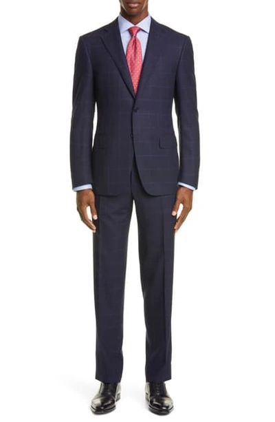 Canali Sienna Soft Classic Fit Windowpane Wool Suit In Navy