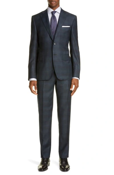 Canali Sienna Classic Fit Shadow Plaid Wool Suit In Green
