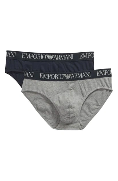 Emporio Armani Endurance 2-pack Logo Stretch Cotton Briefs In Navy