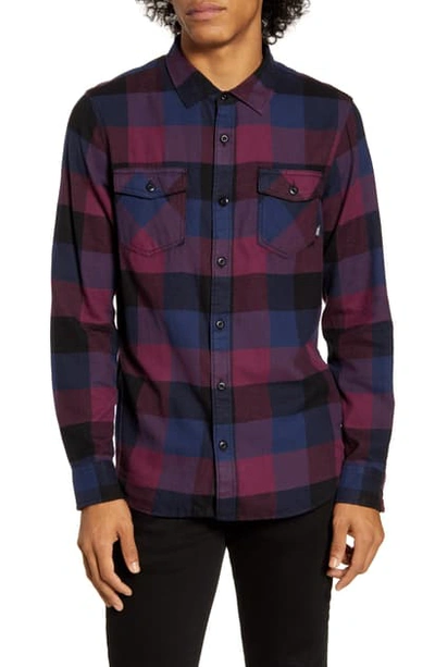 Vans Box Tailored Fit Button-up Flannel Shirt In Prune/ Dress Blues