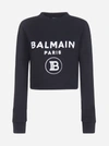 BALMAIN FELPA CROPPED IN COTONE CON LOGO