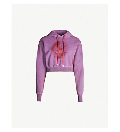 Artica Arbox Kiss Graphic-print Cropped Cotton-jersey Hoody In Violet