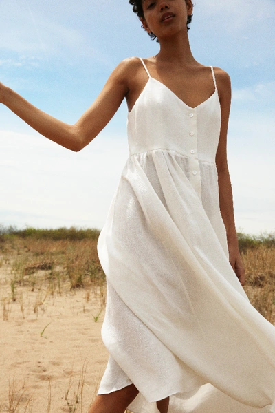 Mansur Gavriel Linen Slip Button Dress In White