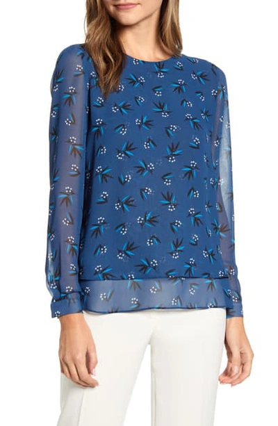 Anne Klein Oolong Print Double Layer Blouse In Spruce Combo